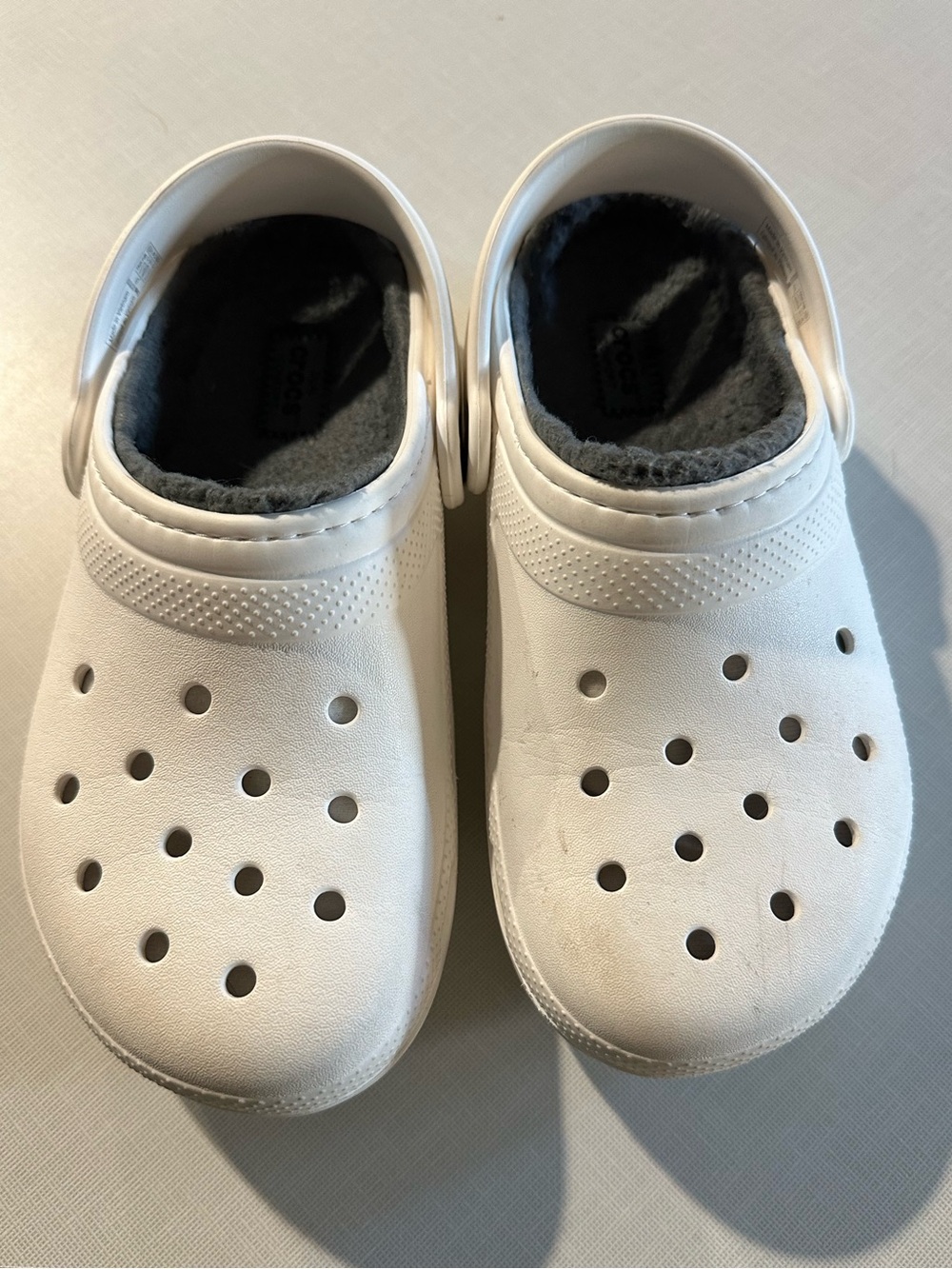 CROCS Kids White Clog with Grey Fleece Lining